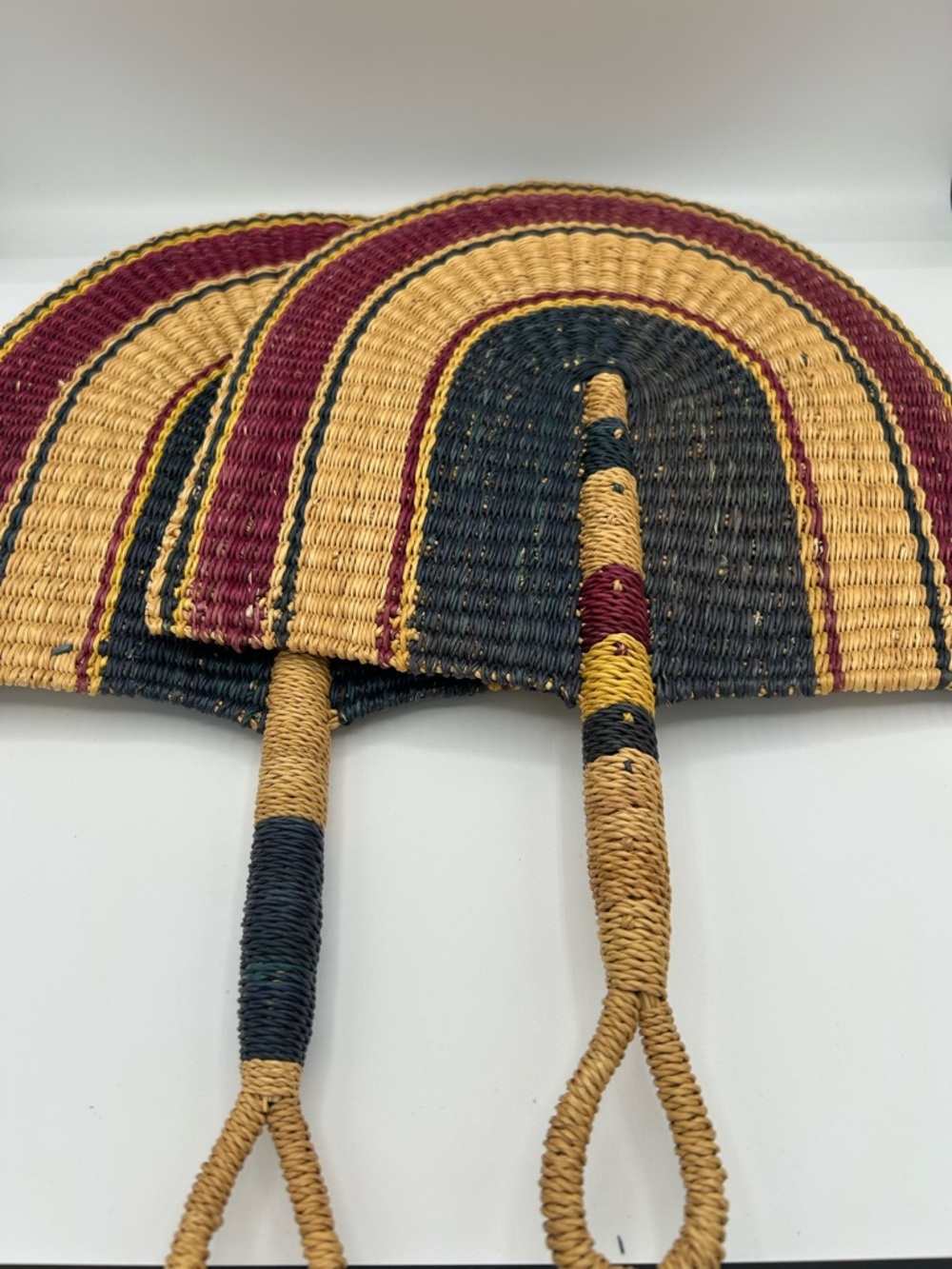 Set of 2 Handwoven Fan in Black, Mustard & Burgundy - Picture 6 of 8